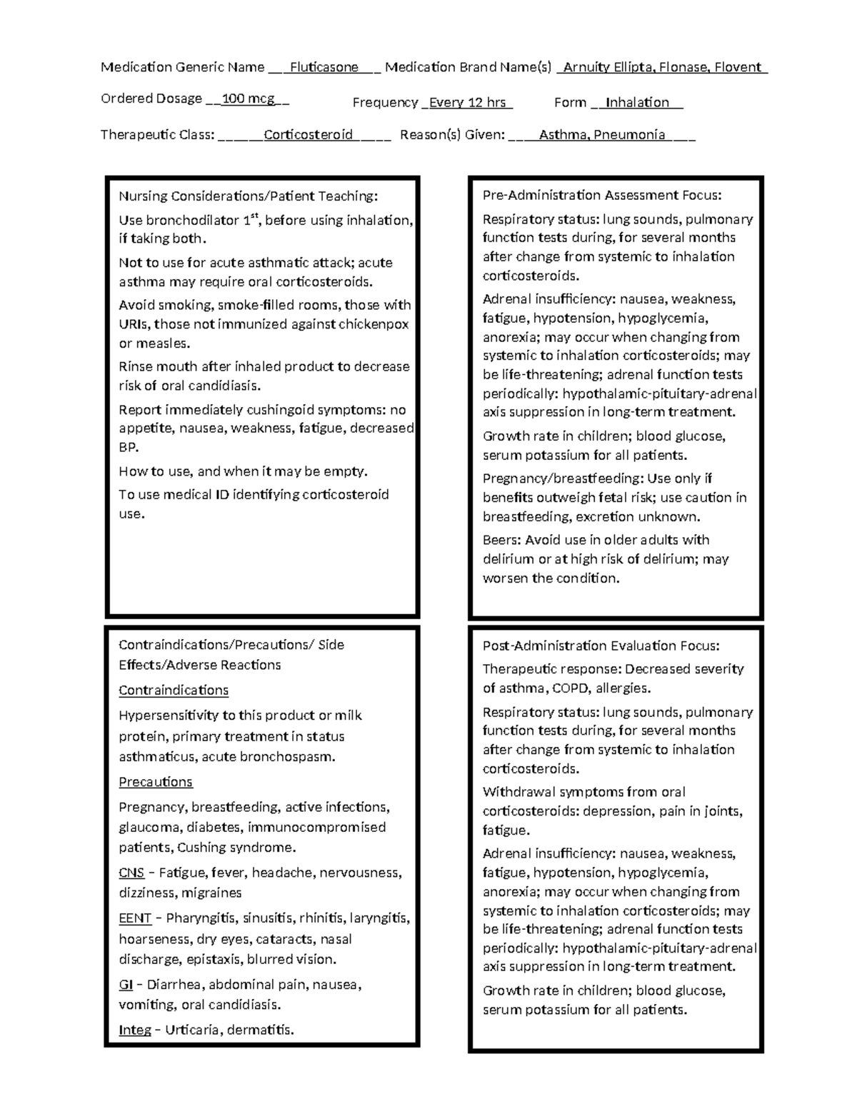Fluticasone Drug cards Nursing Considerations/Patient Teaching Use