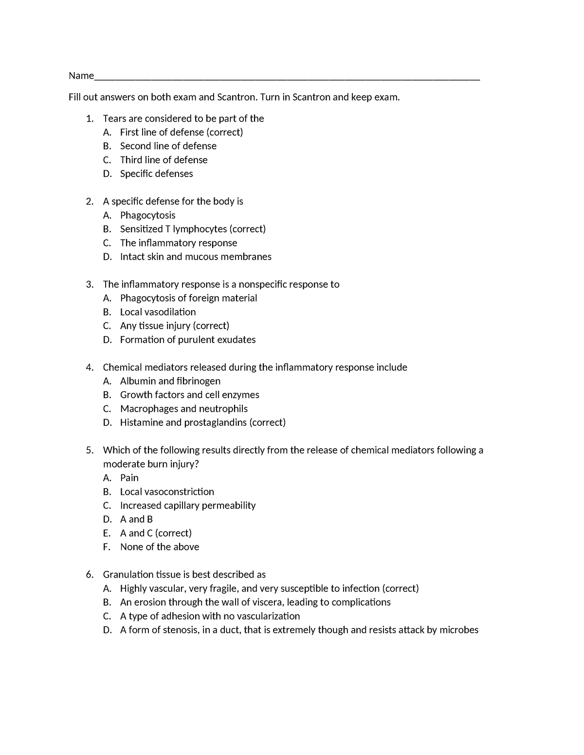 BMS 211 Exam 2 Answer Sheet - - Studocu