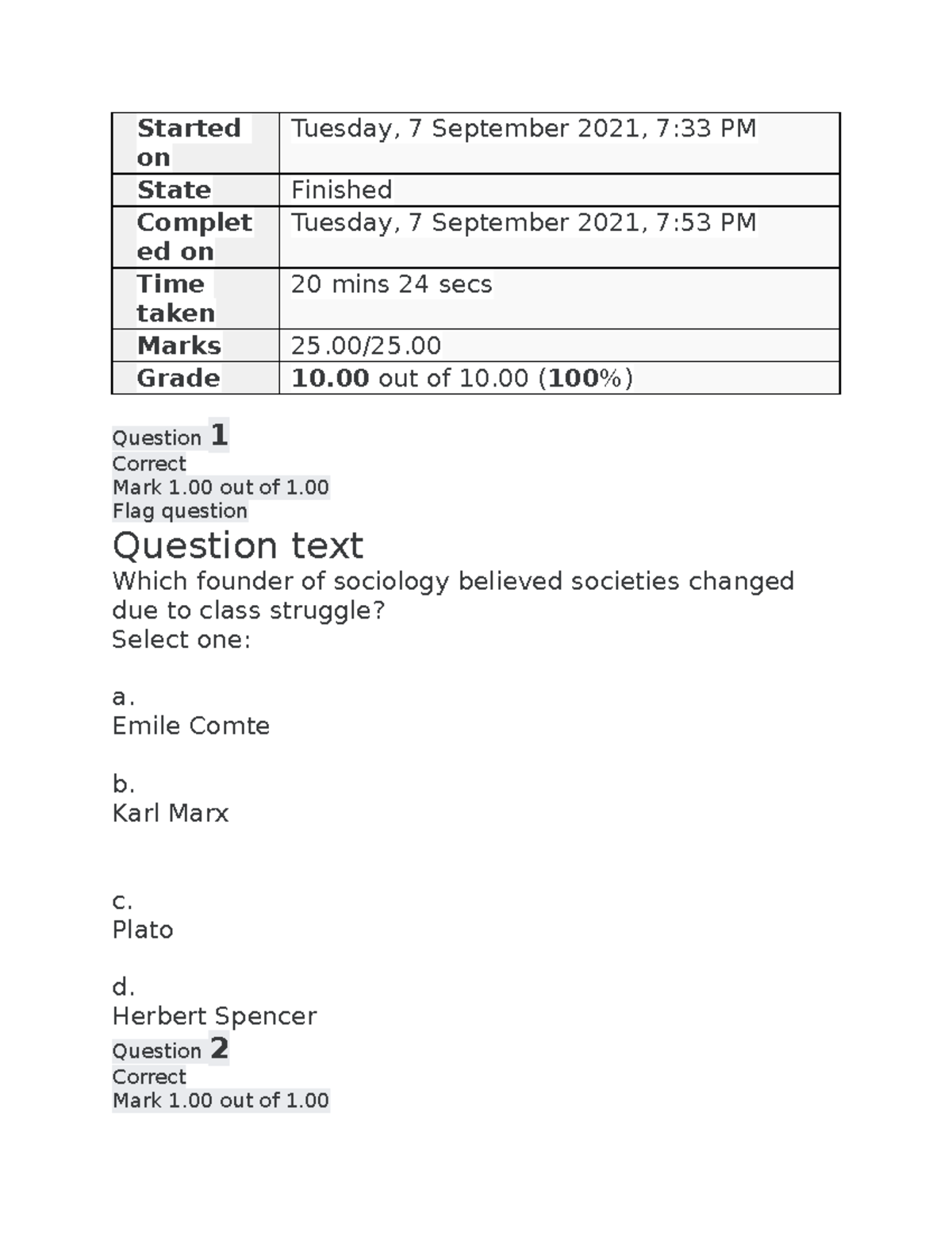 Sociology quiz 1 week 1 - Started on Tuesday, 7 September 2021, 7:33 PM ...