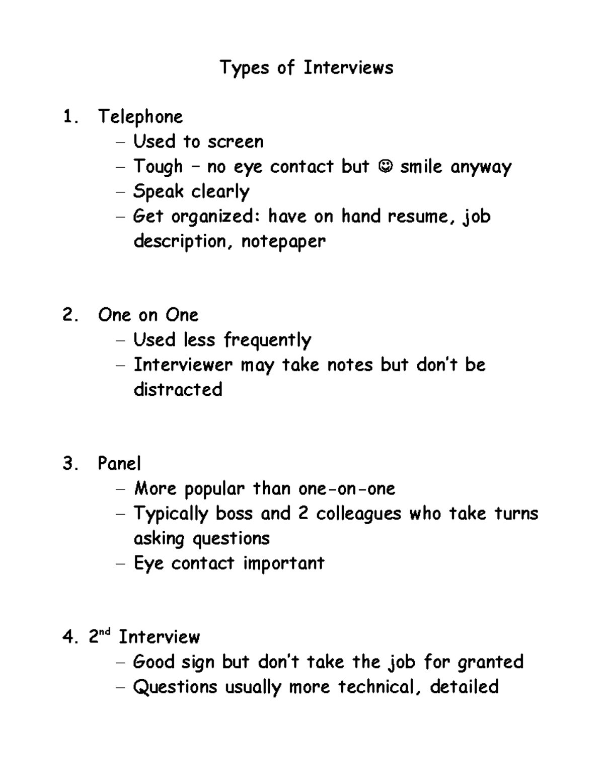 THEInterview Handout - Lecture notes interview guidlines - Types of ...