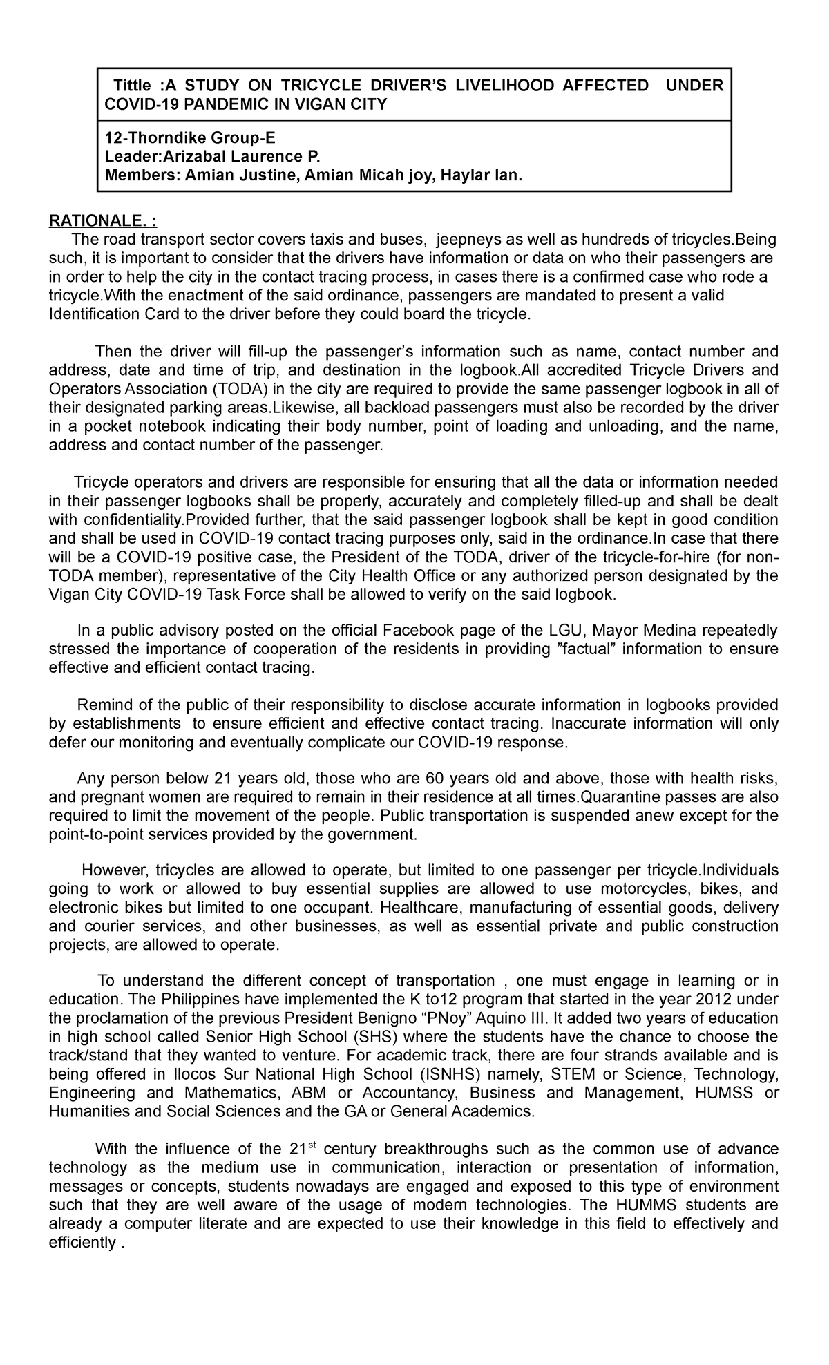 A20 Study20ON20 Tricycle20 Driver’S20 Livelihood20 Affected2020