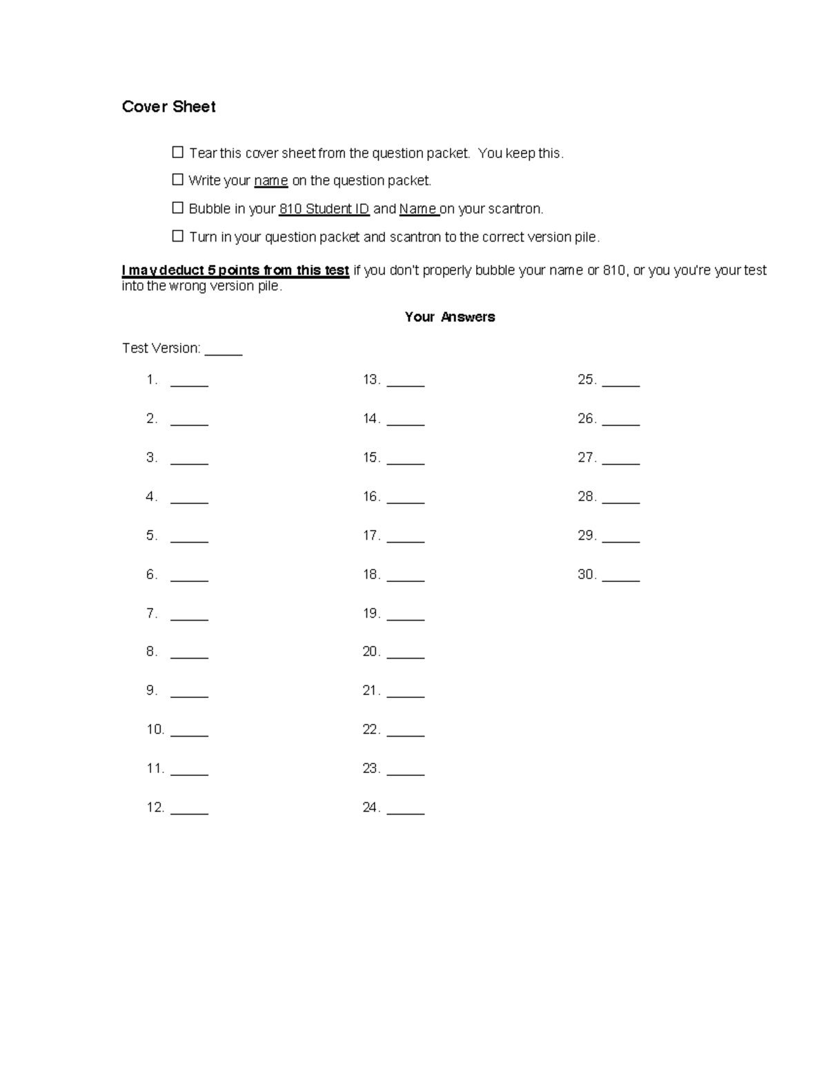 Practice exam #3 - Cover Sheet Tear this cover sheet from the question ...