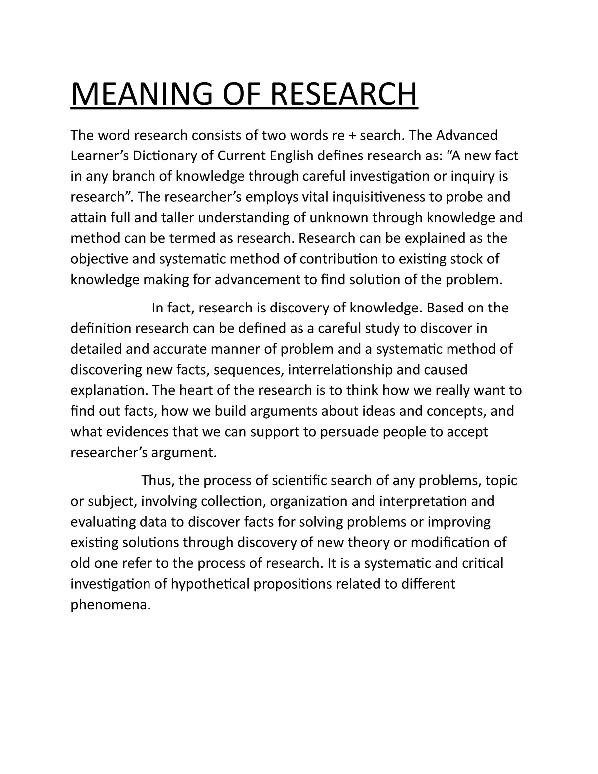 Meaning OF Research Grade A MEANING OF RESEARCH The Word Research 