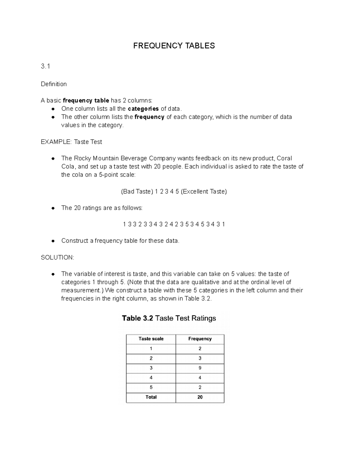 MTH 155 Chapter 3.1 Notes Frequency Tables - FREQUENCY TABLES 3 ...
