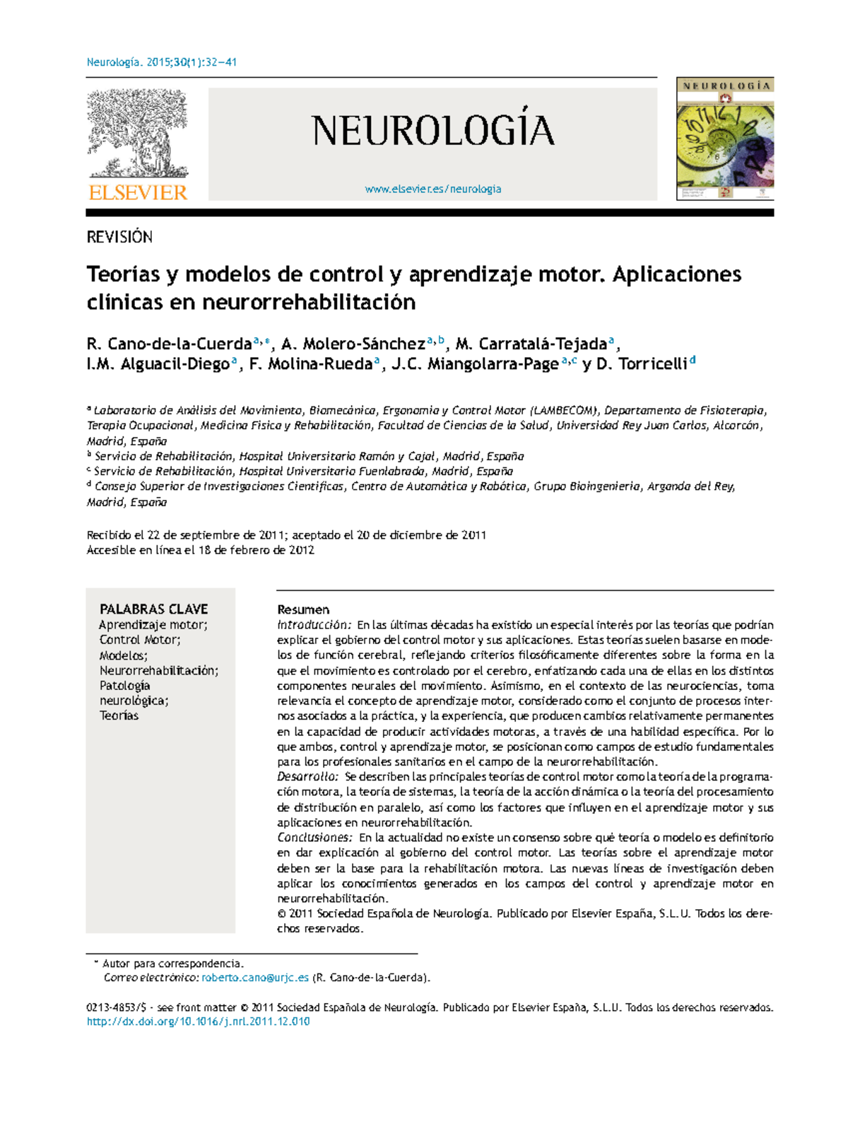 Cano de la Cuerda 2015 - paper Neuro - Neurología. 2015;30(1):32 ...