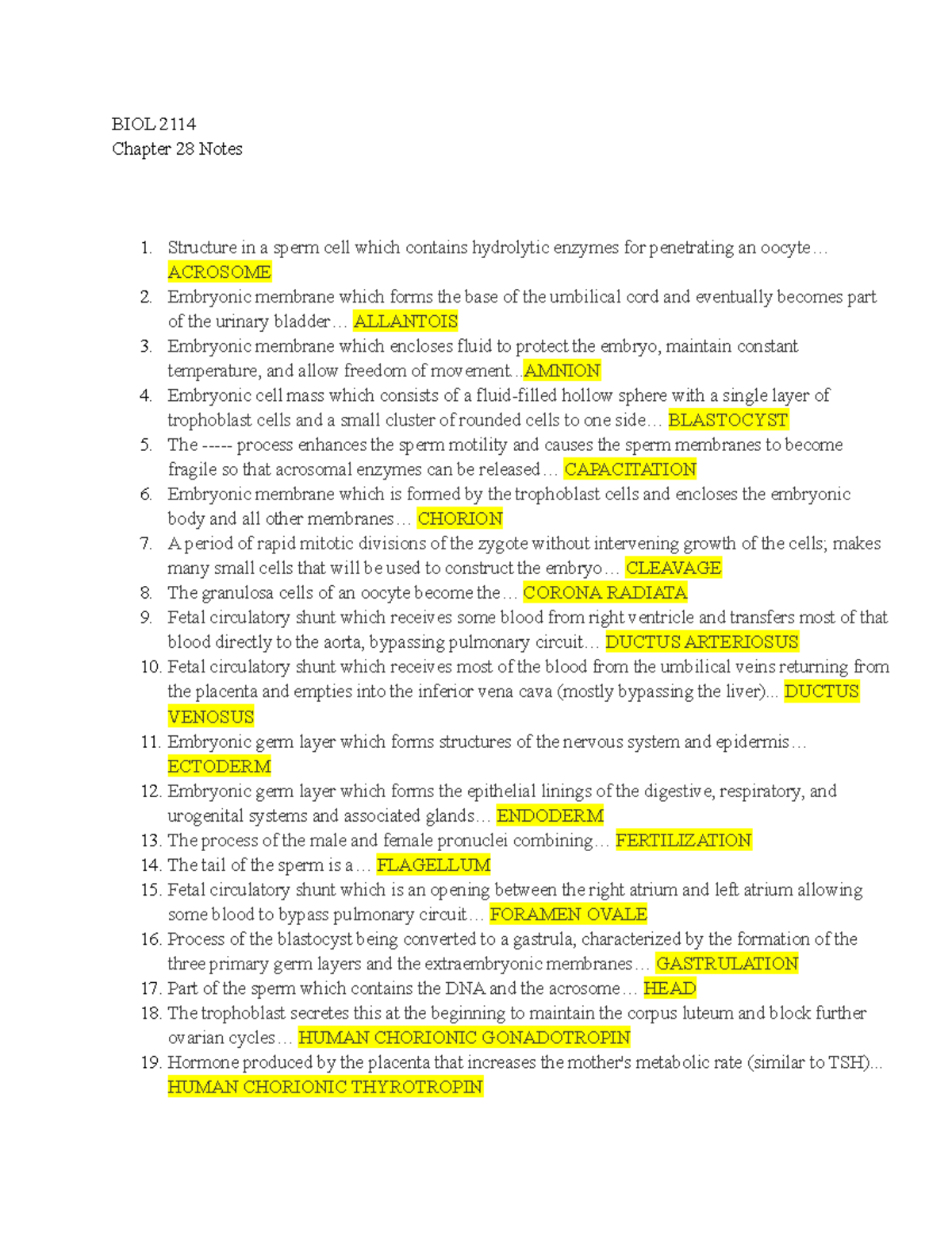 BIOL 2114 Ch. 28 Notes - Anatomy And Physiology II Vocabulary - BIOL ...