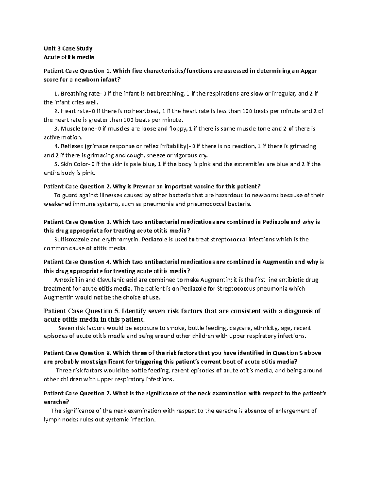 Unit case study 3 Unit 3 Case Study Acute otitis media Patient Case Question 1. Which five