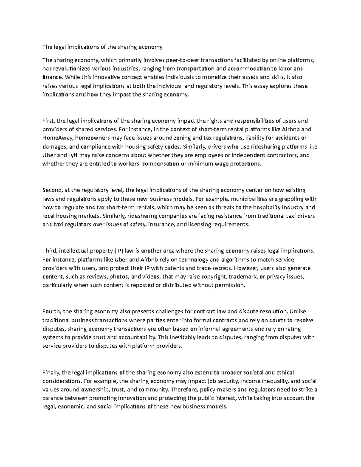 The legal implications of the sharing economy - While this innovative ...