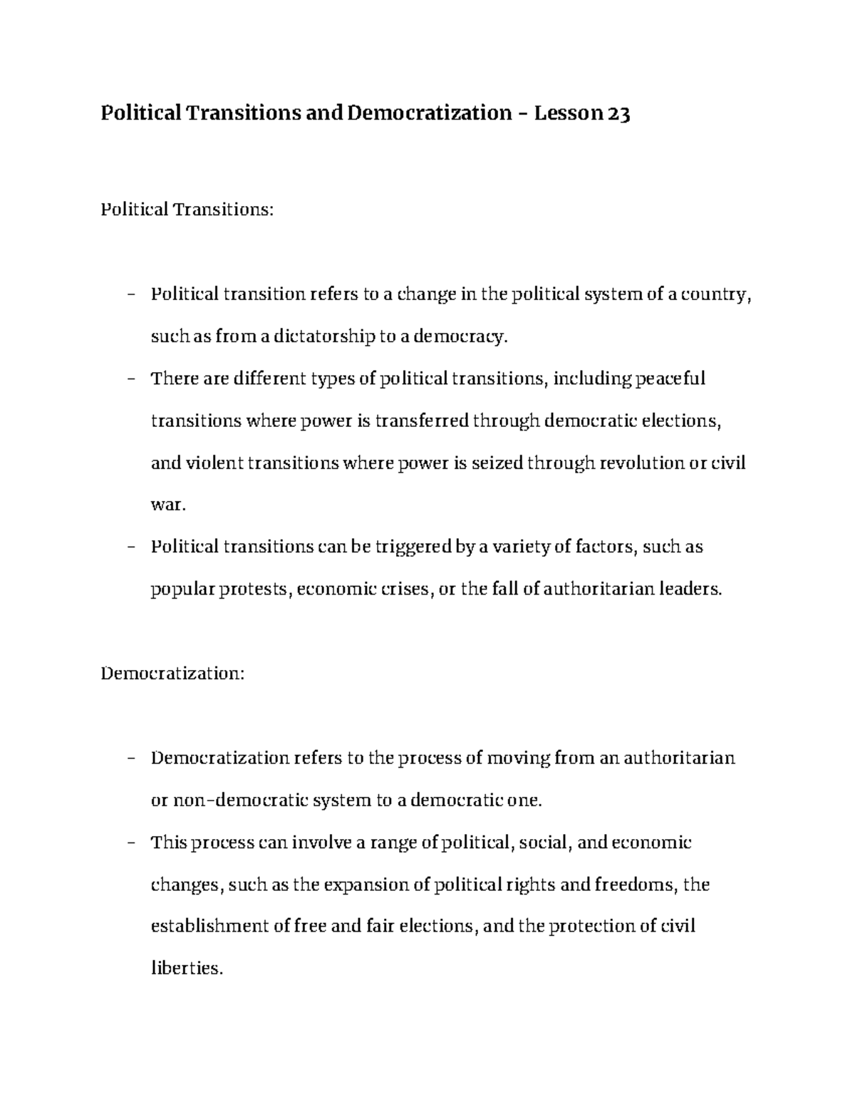 PS 23 - Political Transition and Democratization - Political ...