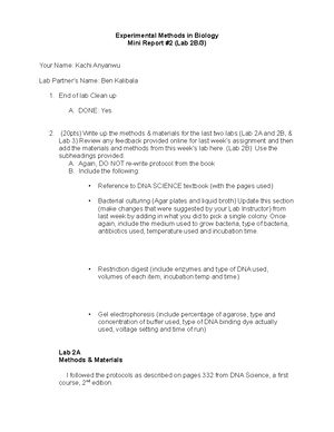 Mini Report 1 experimental methods - Experimental Methods in Biology ...