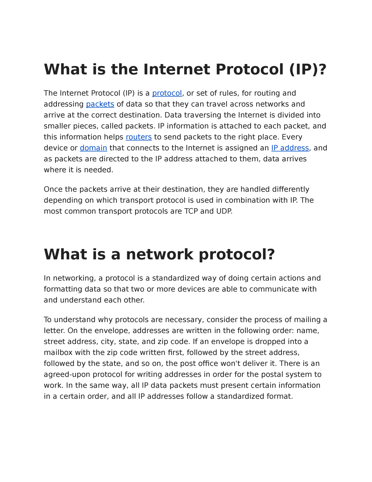 What is the Internet Protocol - Data traversing the Internet is divided  into smaller pieces, called - Studocu