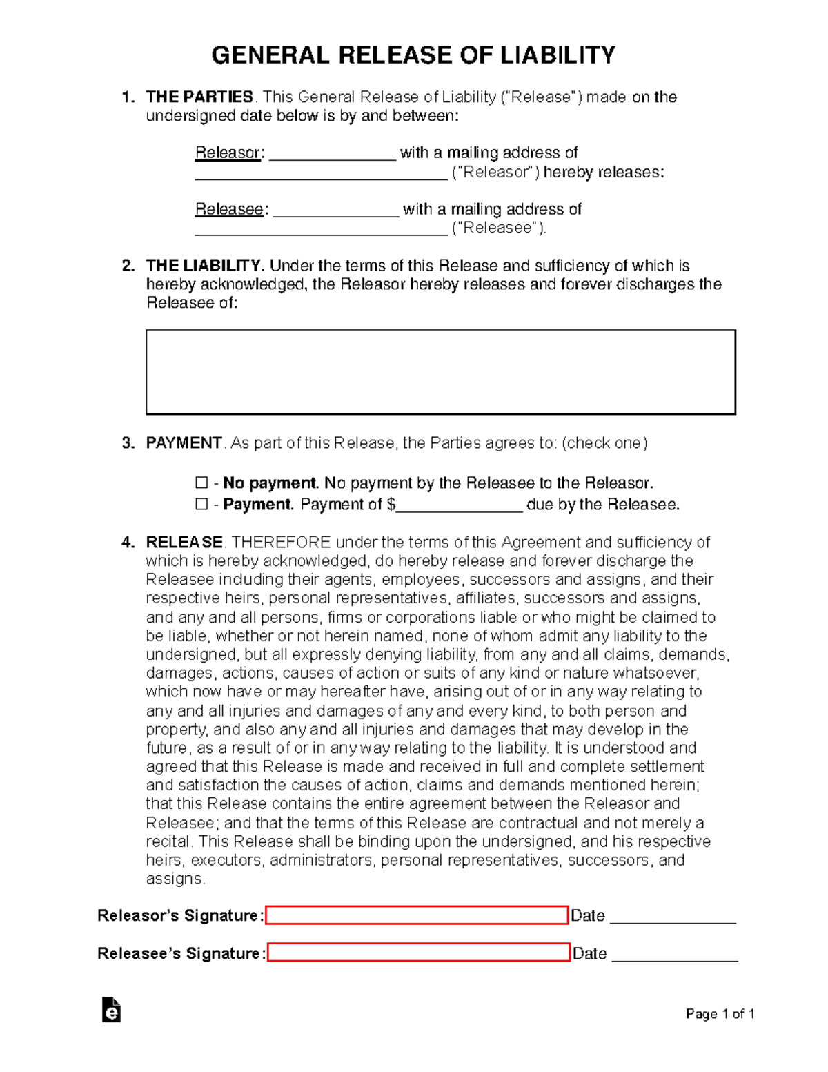 General release of liability form - Page 1 of 1 GENERAL RELEASE OF ...