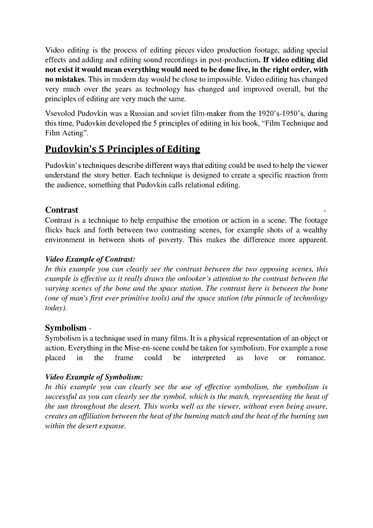 Pudovkin's 5 Principles of Editing - Video editing is the process of ...