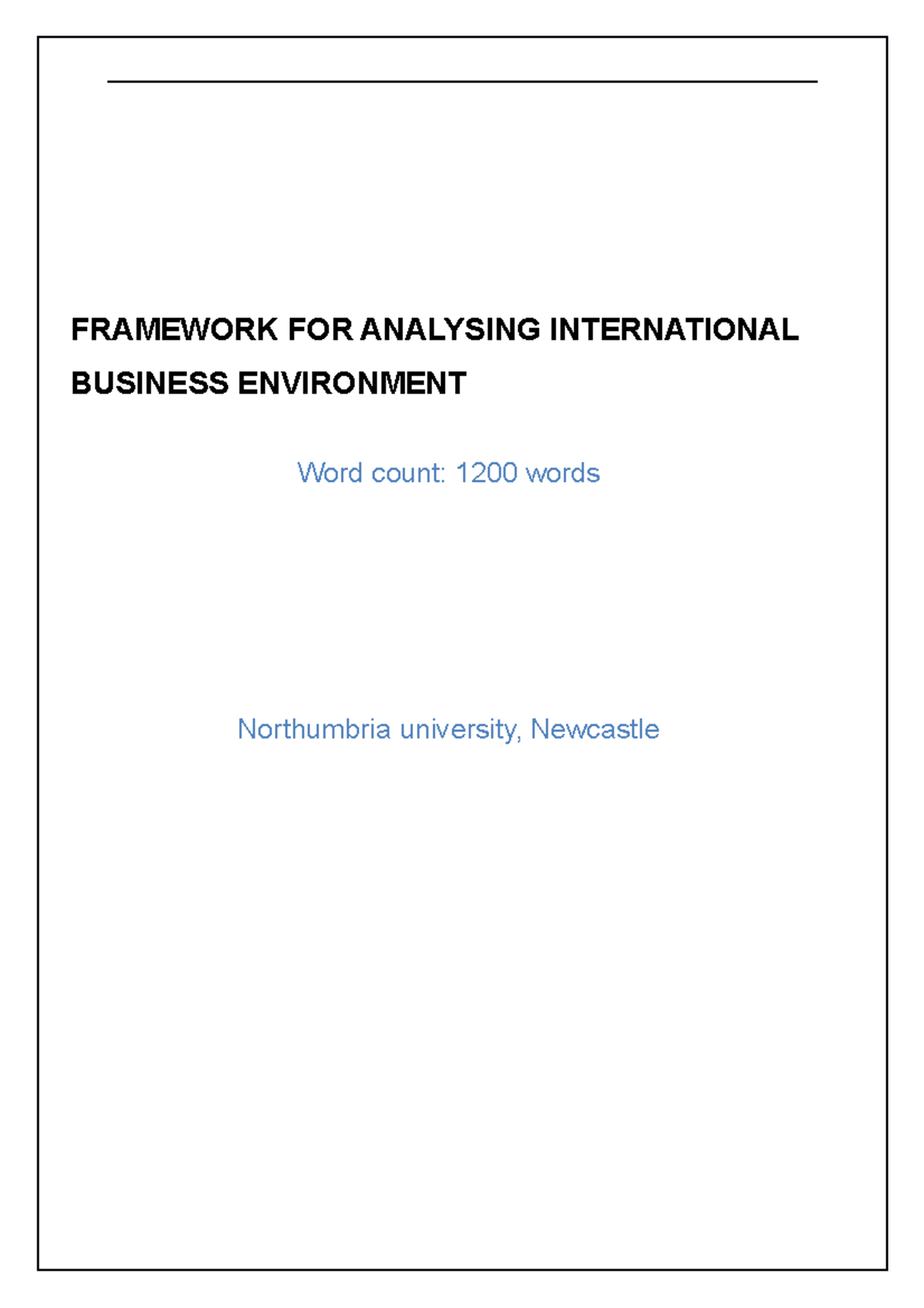 Framework FOR Analysing International Business Environment - FRAMEWORK ...