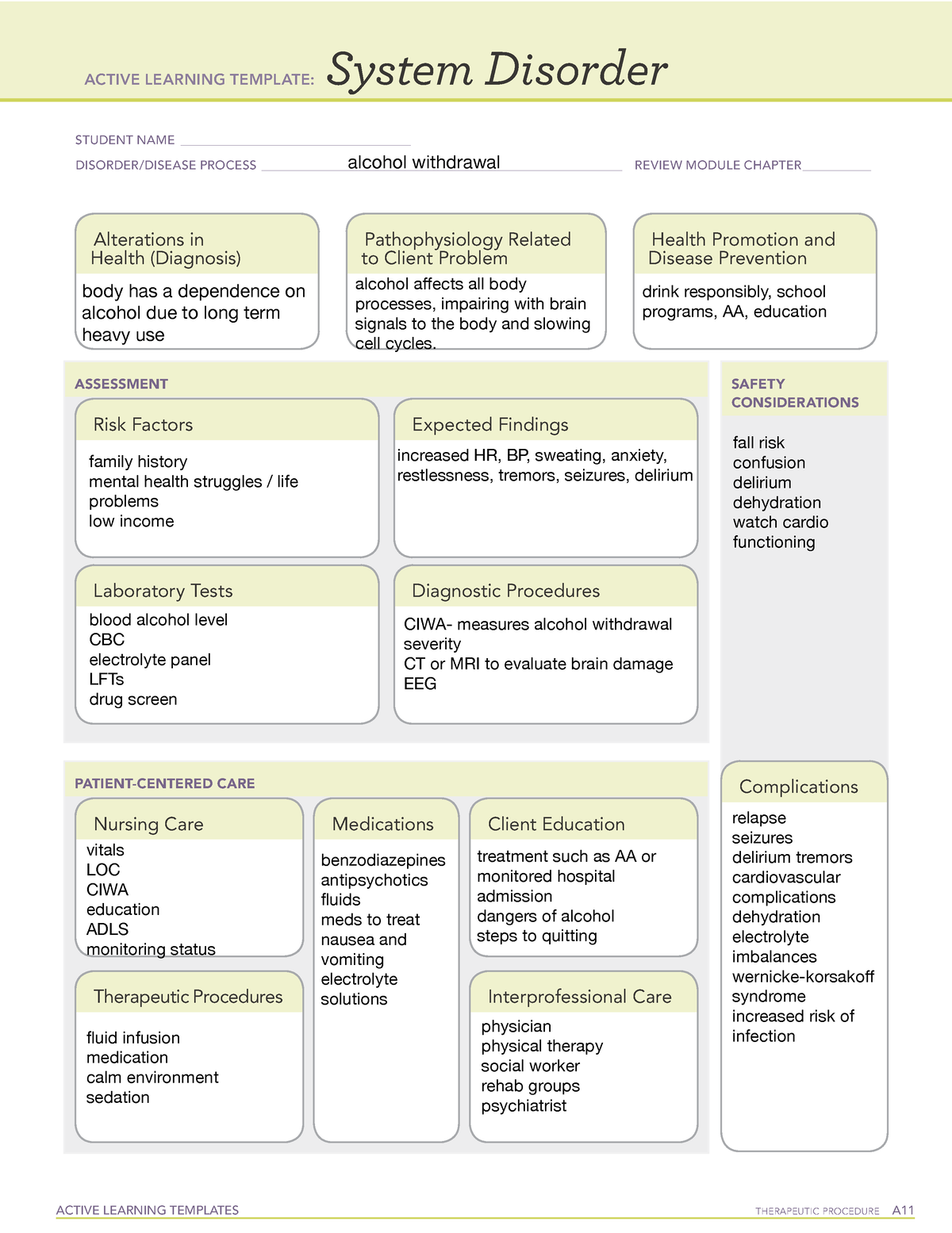 Alcohol withdrawal - ACTIVE LEARNING TEMPLATES THERAPEUTIC PROCEDURE A ...