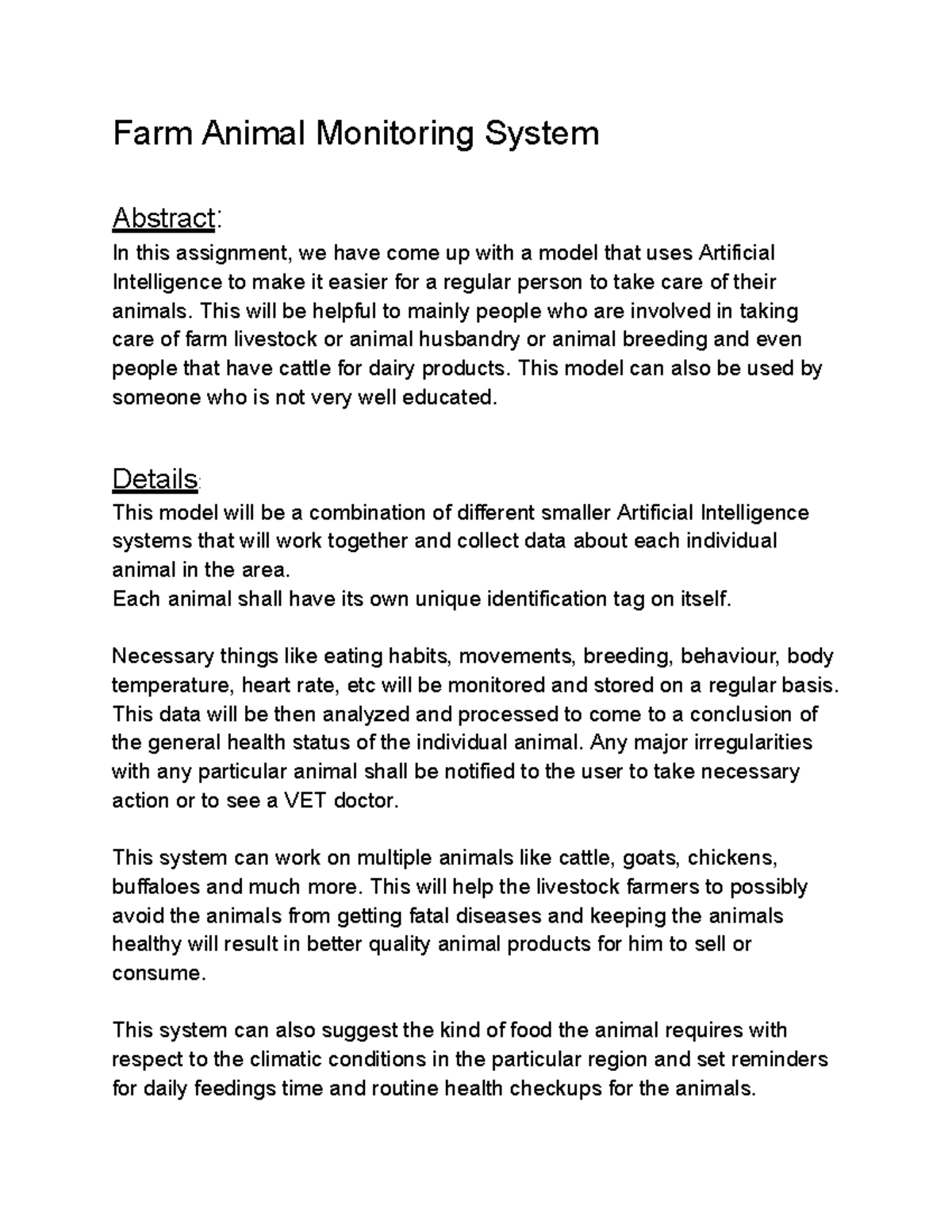 Animal monitoring report Farm Animal Monitoring System Abstract In