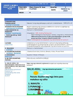 English 5-COT 4 sy 2023-24 - GRADE 1 to 12 DAILY LESSON PLAN SCHOOL ...