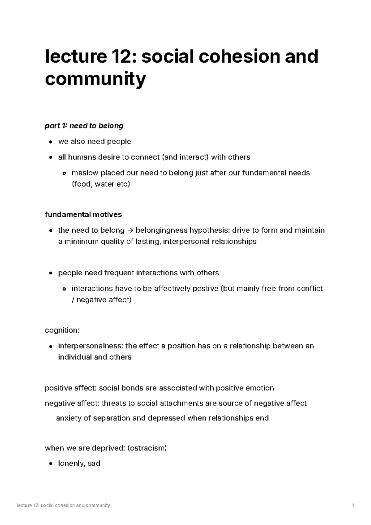 lecture 12 social cohesion and community - Studocu