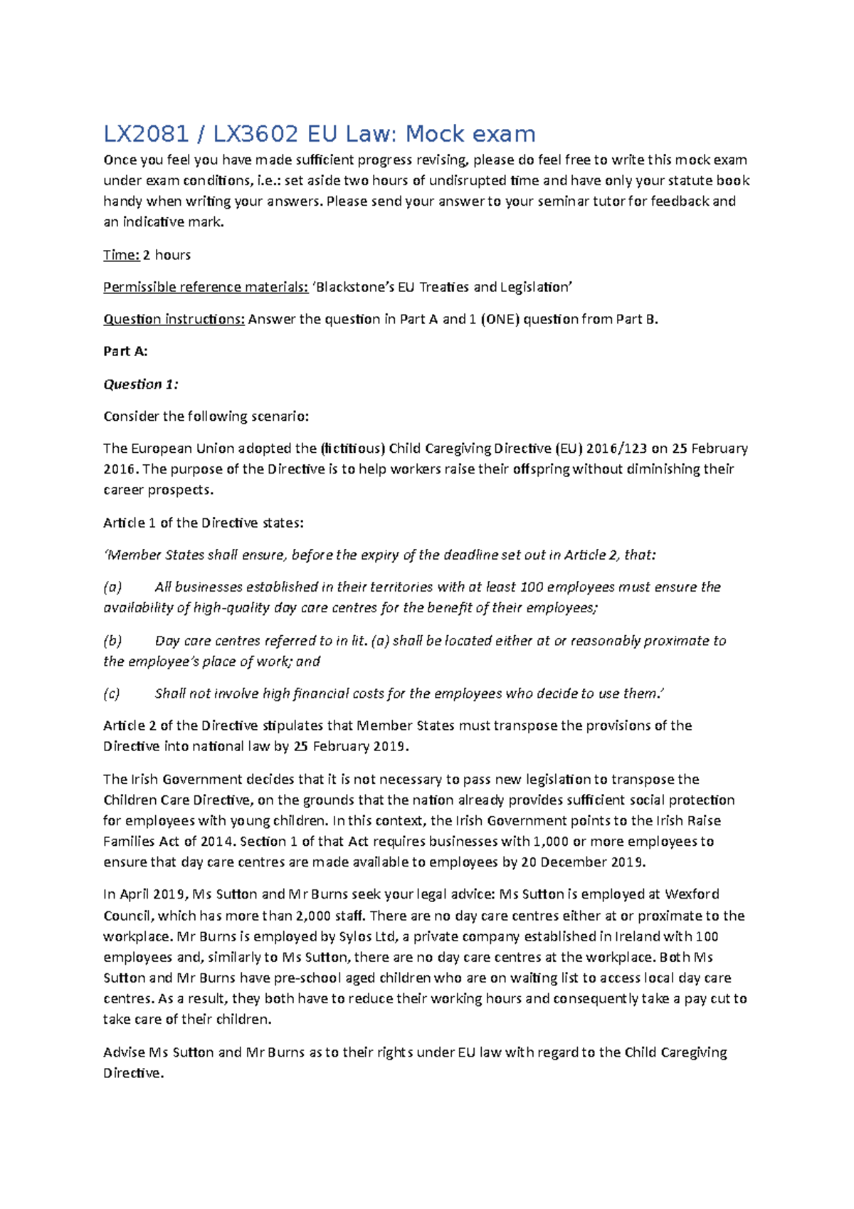 Mock exam 2324 law LX2081 / LX3602 EU Law Mock exam Once you feel