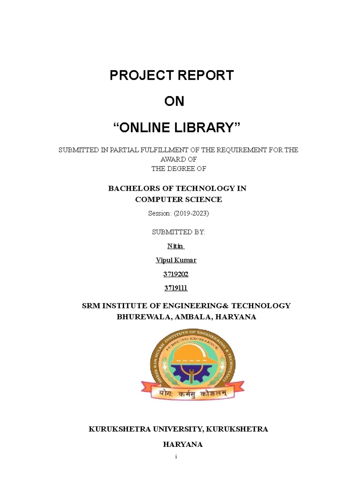 Library Management System Project Report - PROJECT REPORT ON “ONLINE ...
