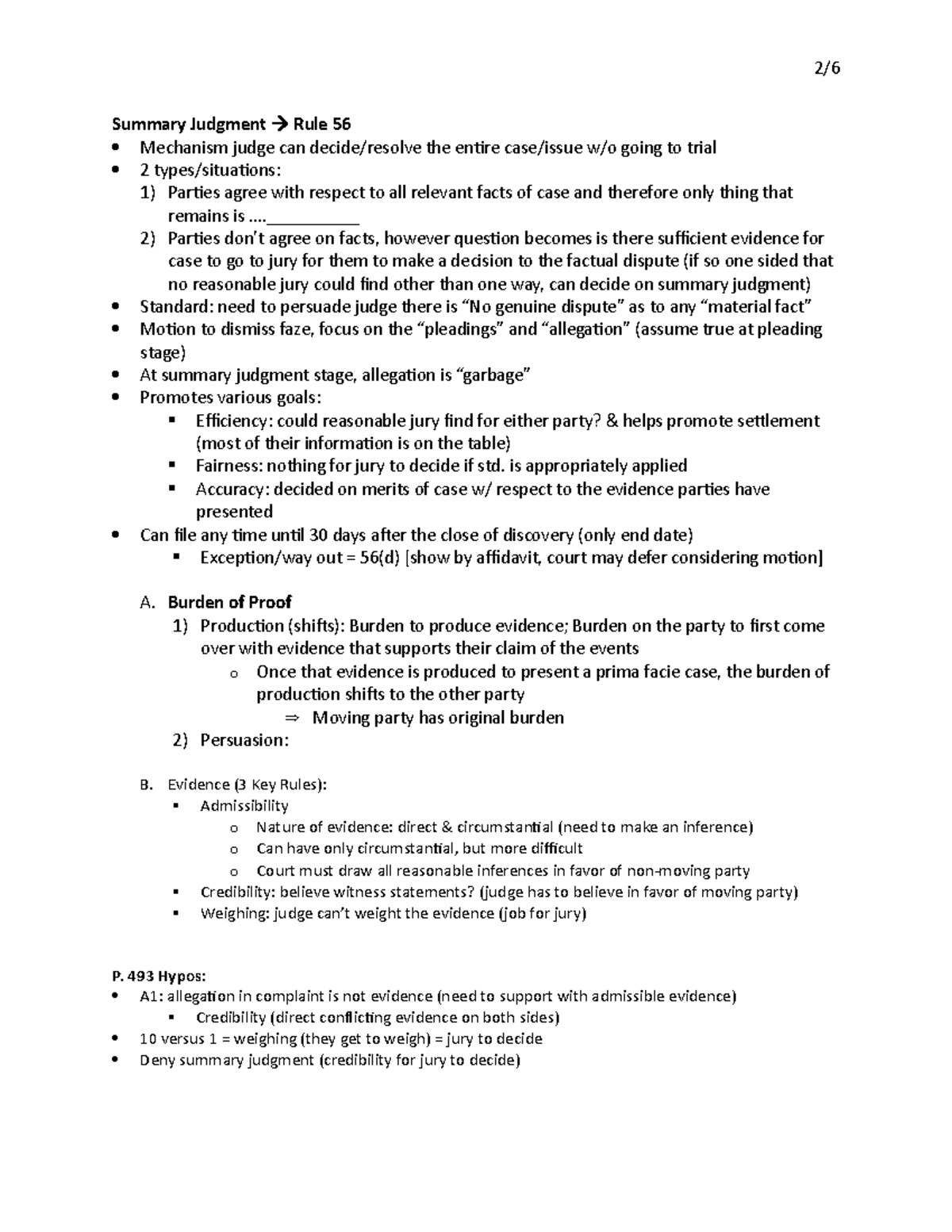 2:6 Notes - Chapter Summary - 2/ Summary Judgment Rule 56 Mechanism ...