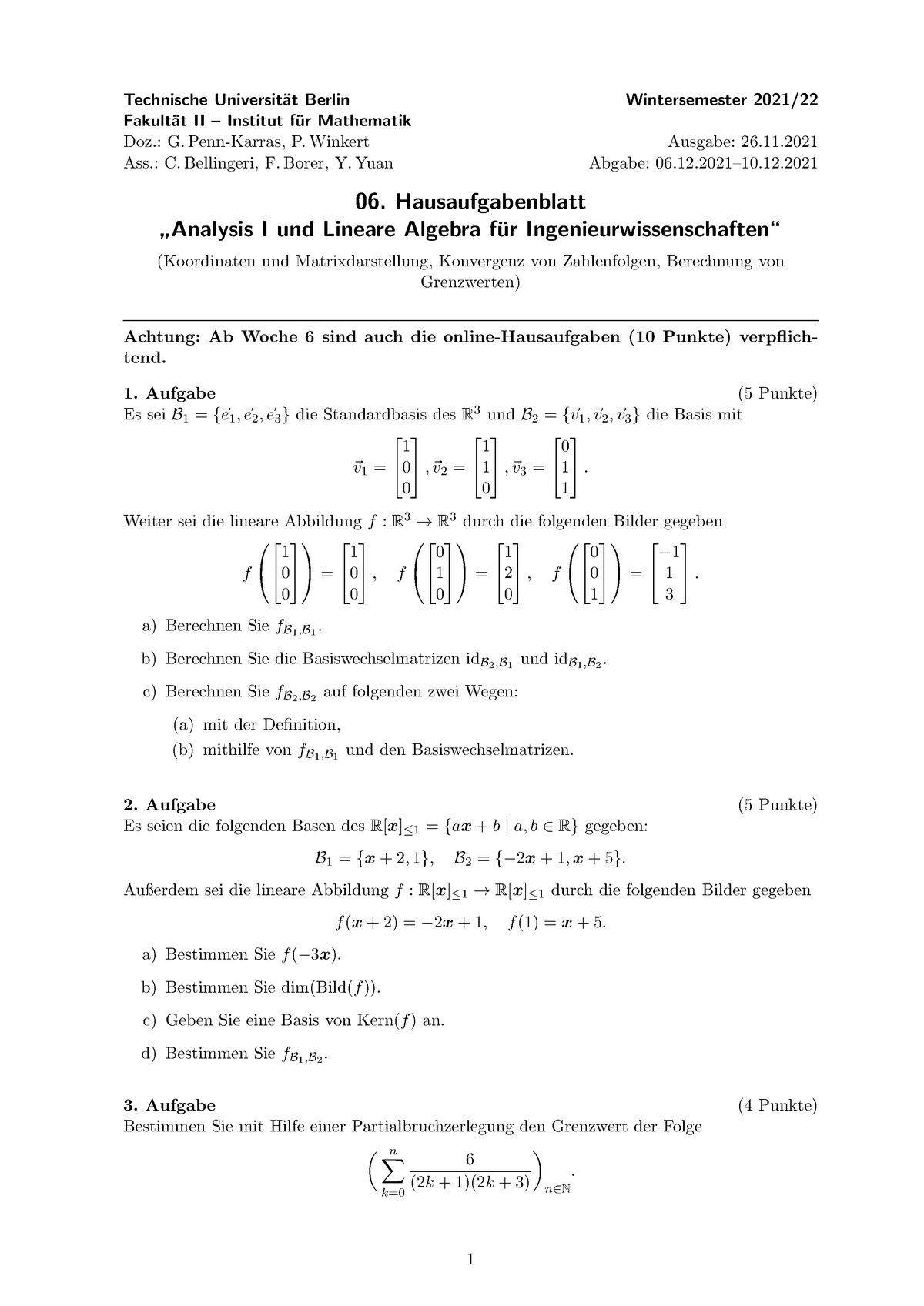 6. Hausaufgabe Für Analysis 1 Und Lineare Algebra TU Berlin ...