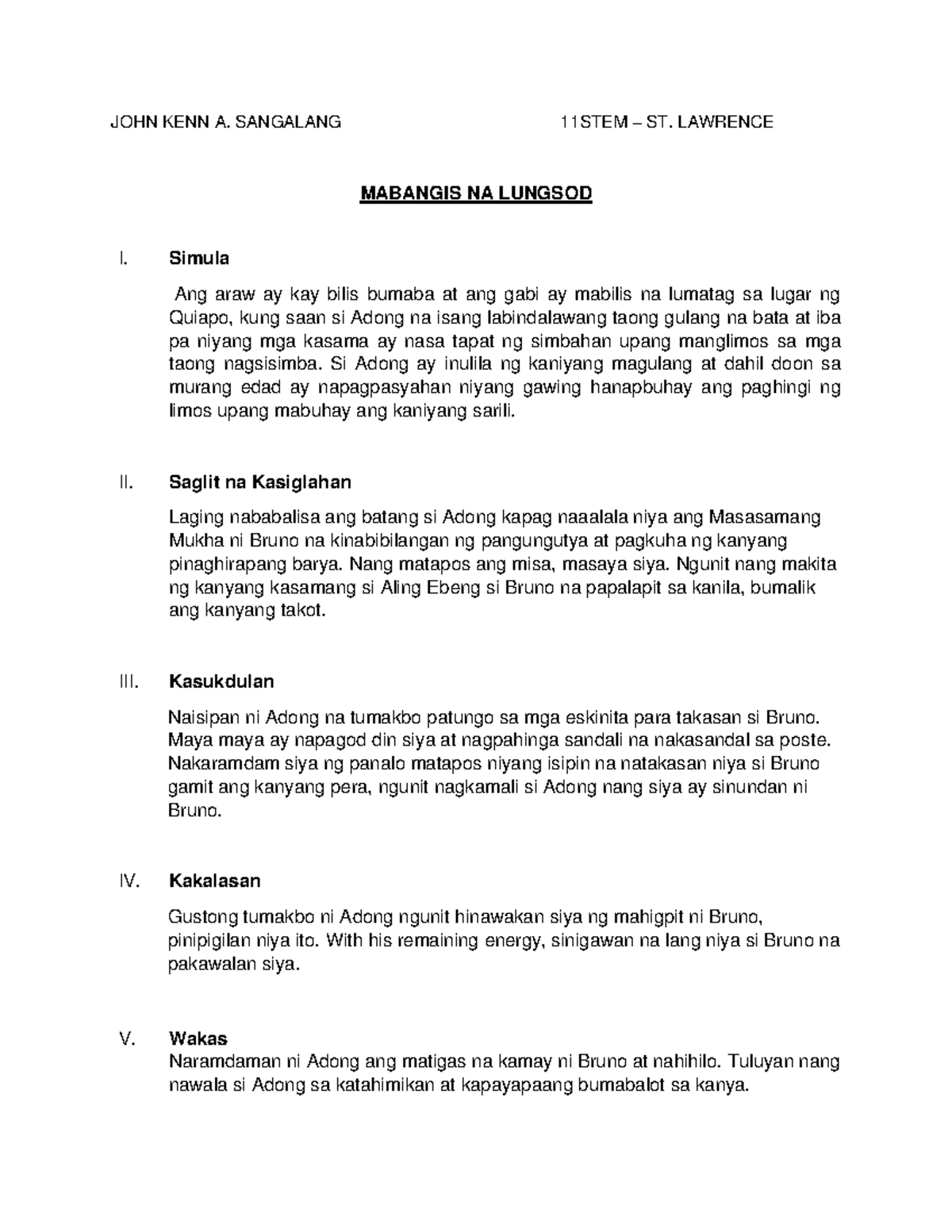 Sangalang-Tekstong-Naratibo - JOHN KENN A. SANGALANG 11STEM – ST ...