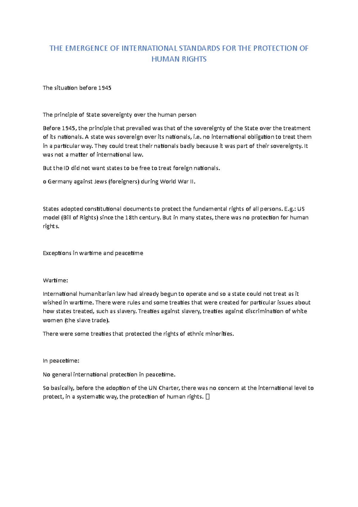 THE Emergence OF International Standards FOR THE Protection OF Human ...