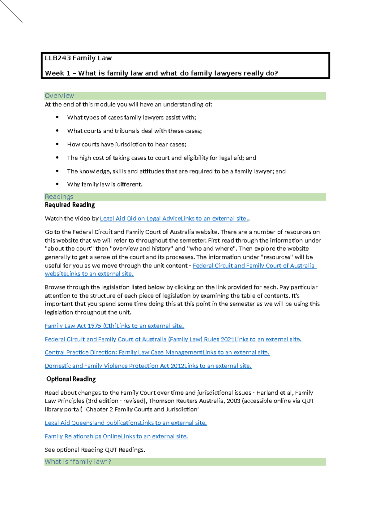 LLB243 Family Law notes latest - LLB243 Family Law Week 1 – What is ...