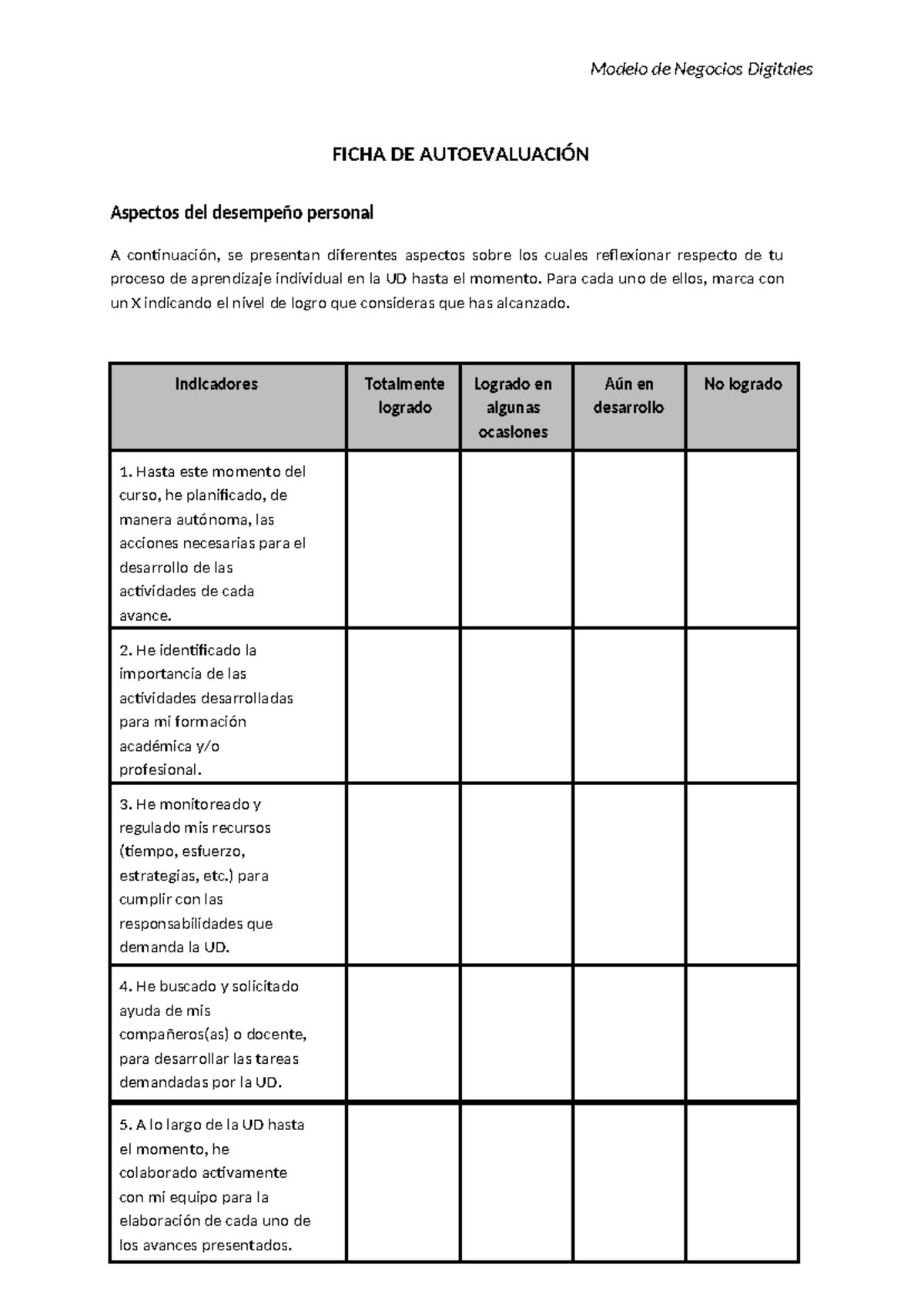 Semana 4 Ficha de autoevaluación - Modelo de Negocios Digitales FICHA ...