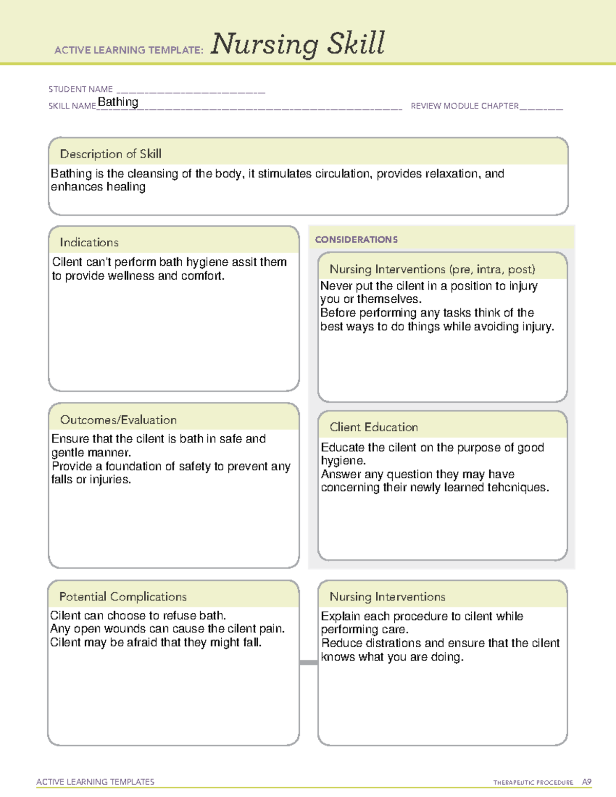 Bathing Temp - ACTIVE LEARNING TEMPLATES THERAPEUTIC PROCEDURE A ...