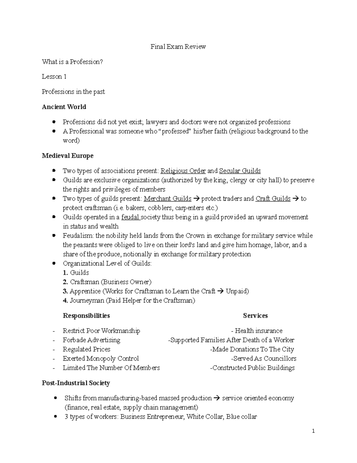 Docx - Final exam review - Final Exam Review What is a Profession ...
