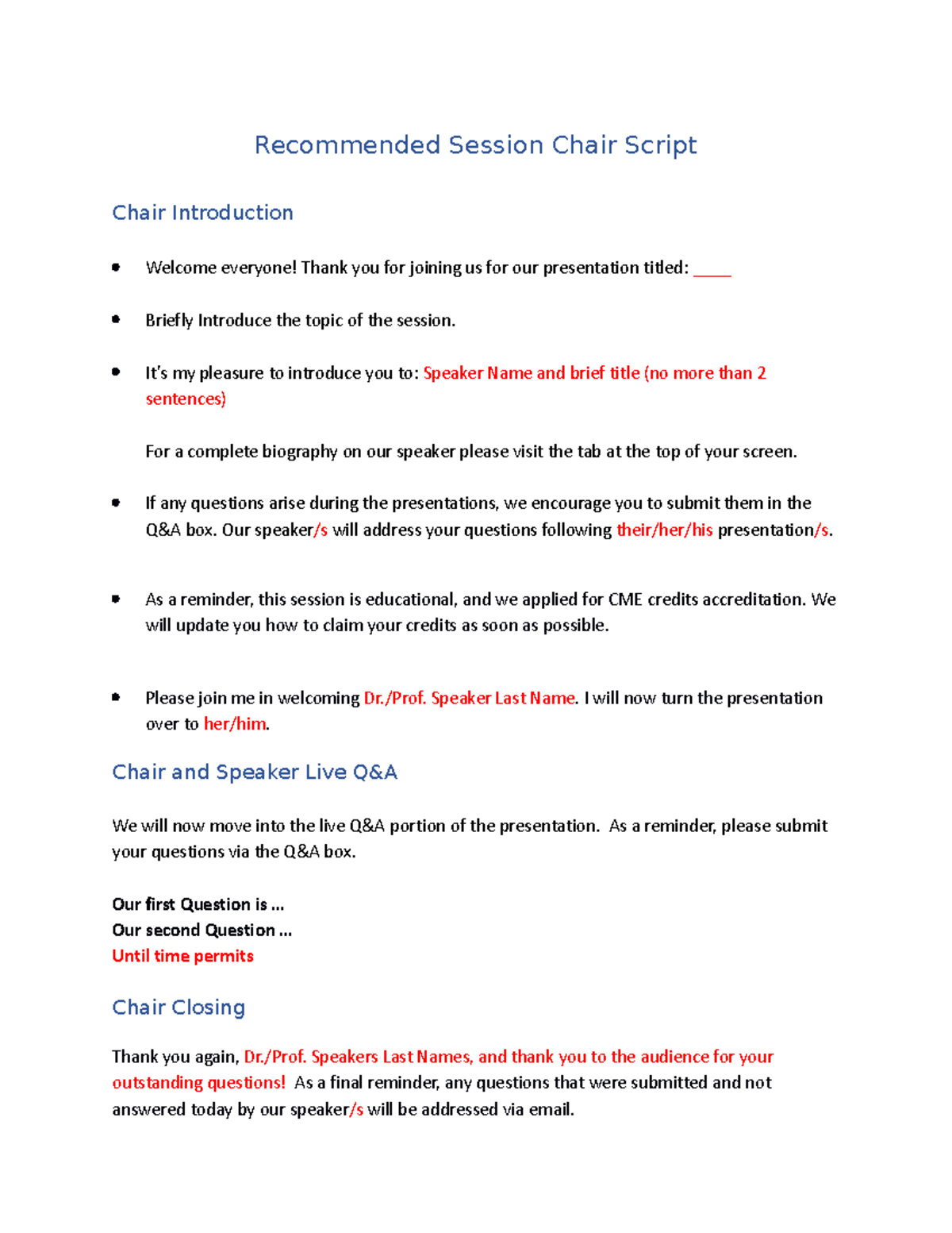 Chair-Script - Not much, just scripts for a conference - Recommended ...