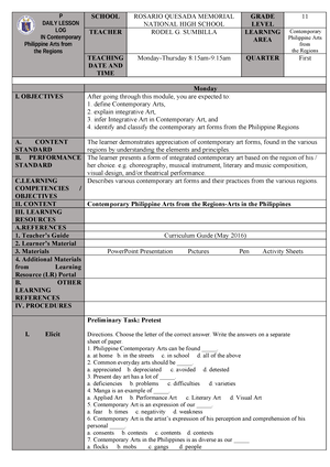 Detailed Lesson Plan In Music Grade 7 Q3 L4a - Republic Of The 