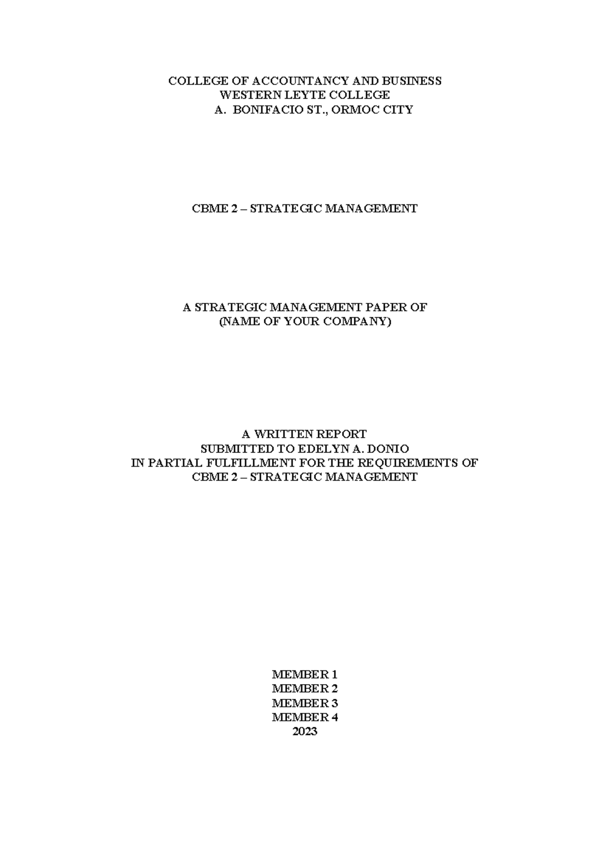 Strategic-Management-Paper - COLLEGE OF ACCOUNTANCY AND BUSINESS ...