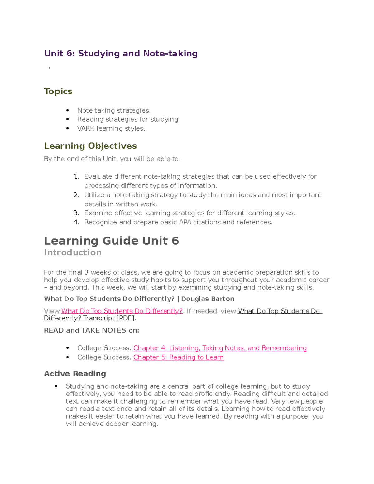 note taking notes pdf