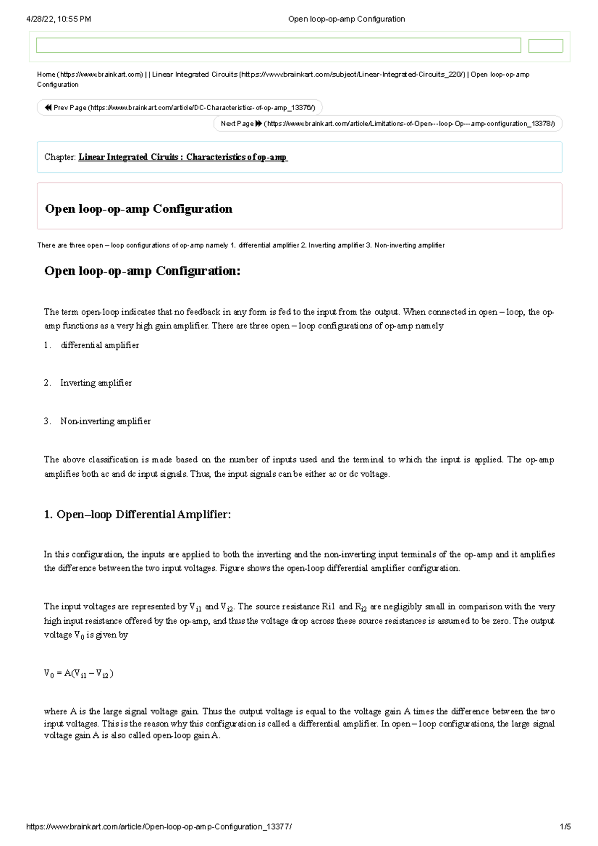 Linear Integrated Circuits differential amplifier 2. Inverting