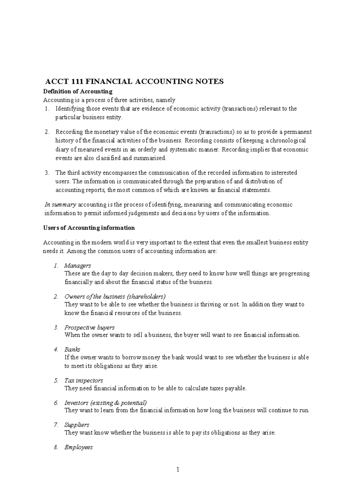 ACCT 111 Fiinal Notes - questions - ACCT 111 FINANCIAL ACCOUNTING NOTES ...