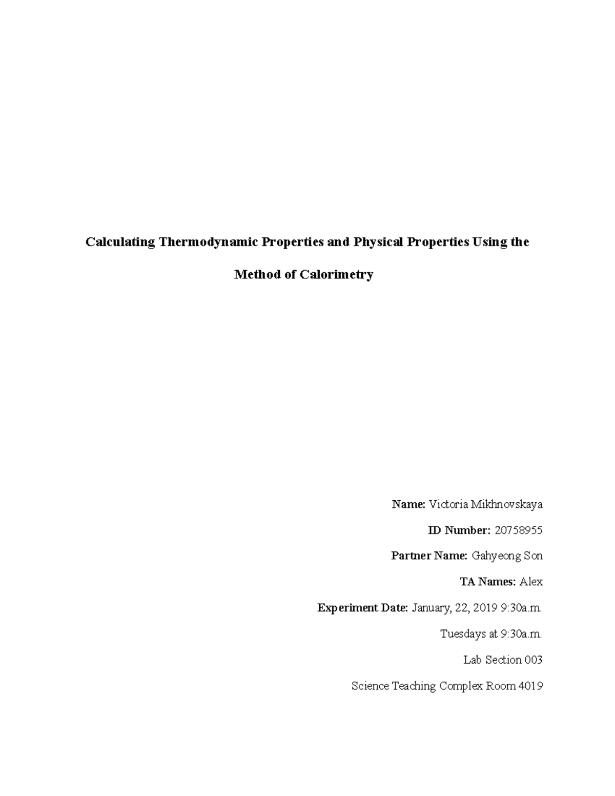 Experiment 2 Formal Lab Report Calculating Thermodynamic Properties And Physical Properties 9476