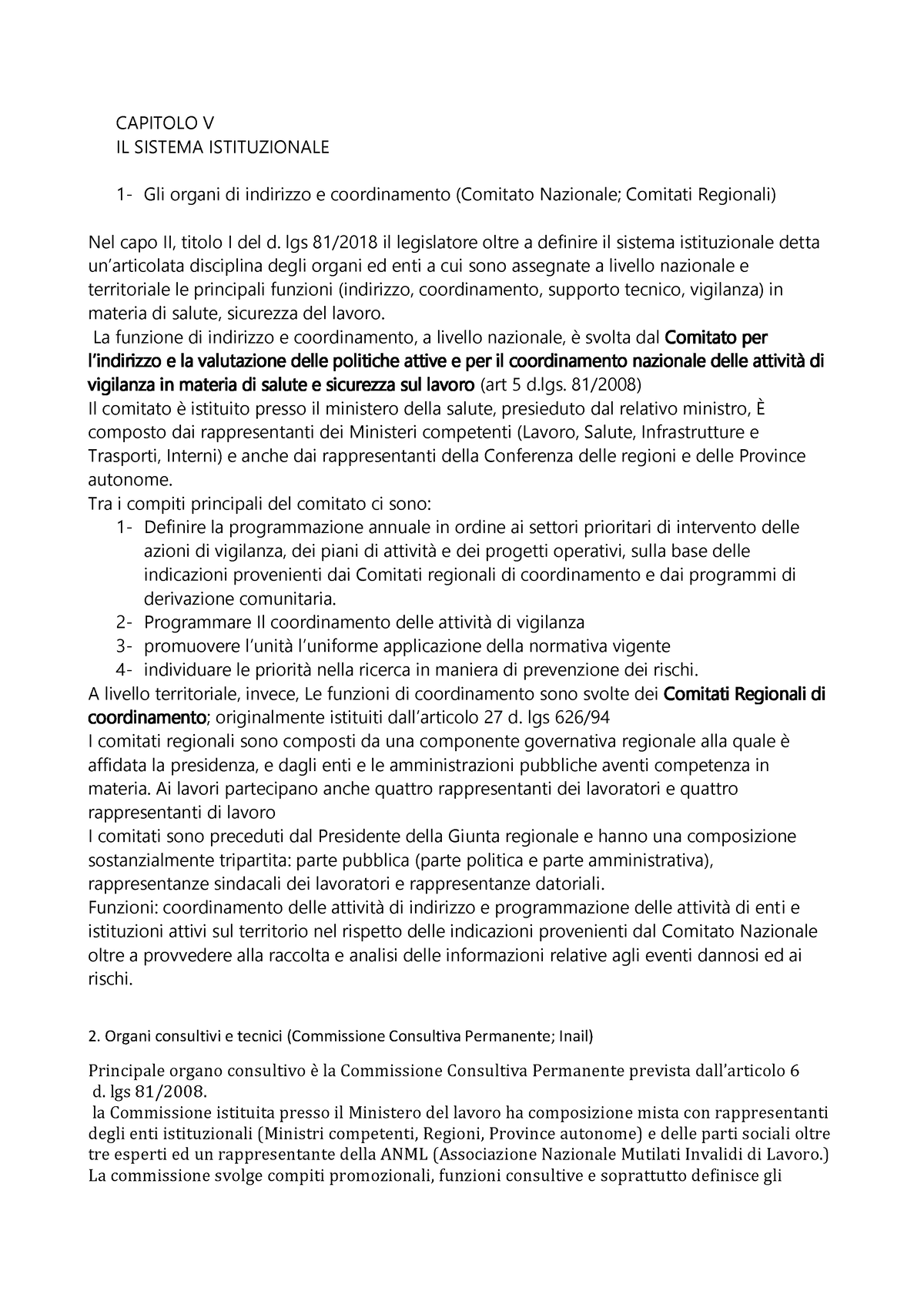 Cap Il Sistema Istituzionale Comitati Nazionali E Regionali Capitolo V Il Sistema