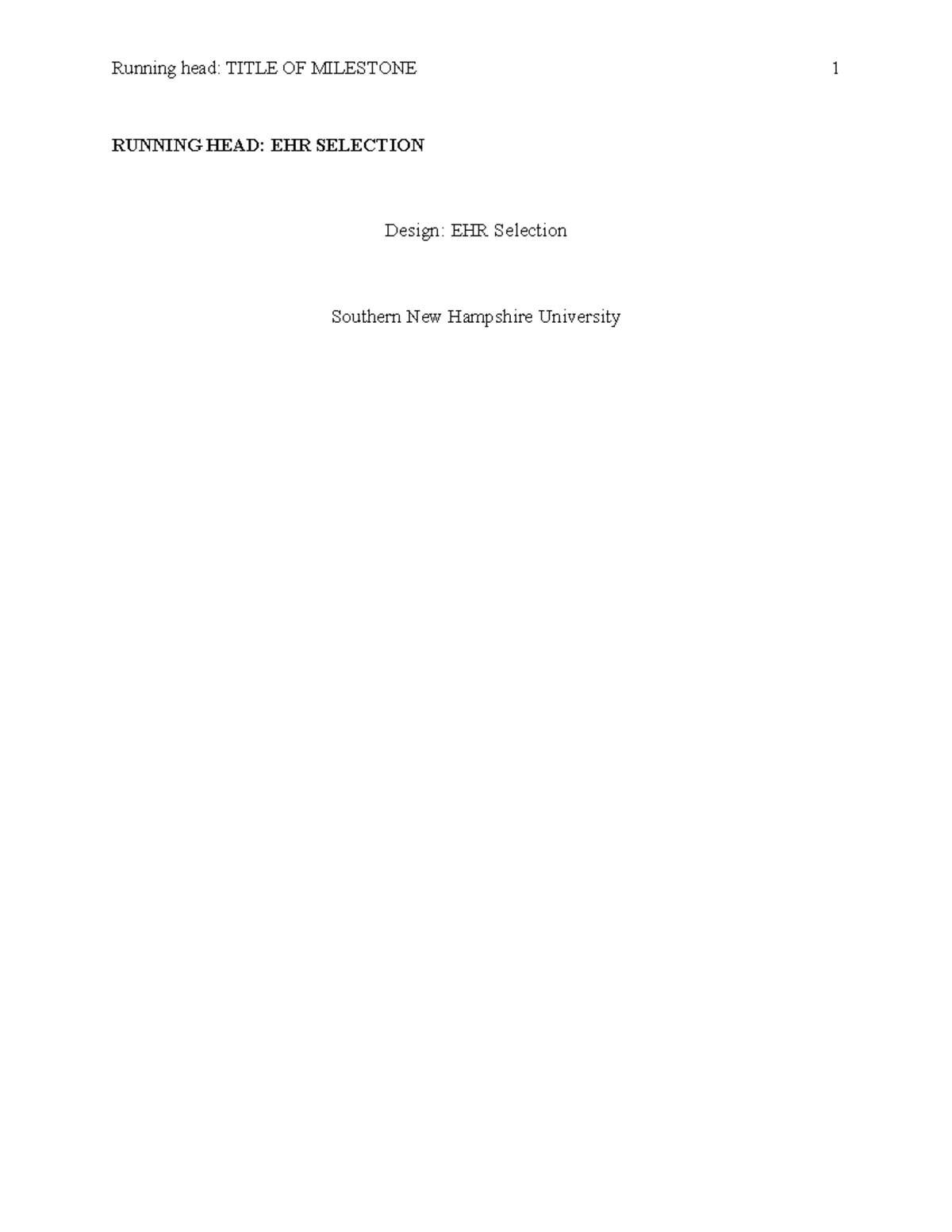 Him220 - final project milestone - Running head: TITLE OF MILESTONE 1 ...