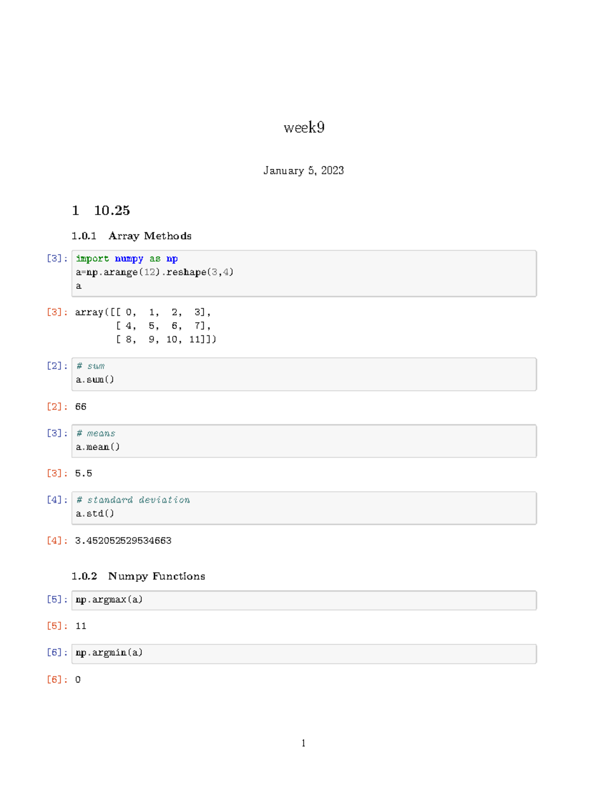 Week9 - Notes for week 9 for Array in python - week January 5, 2023 1 ...