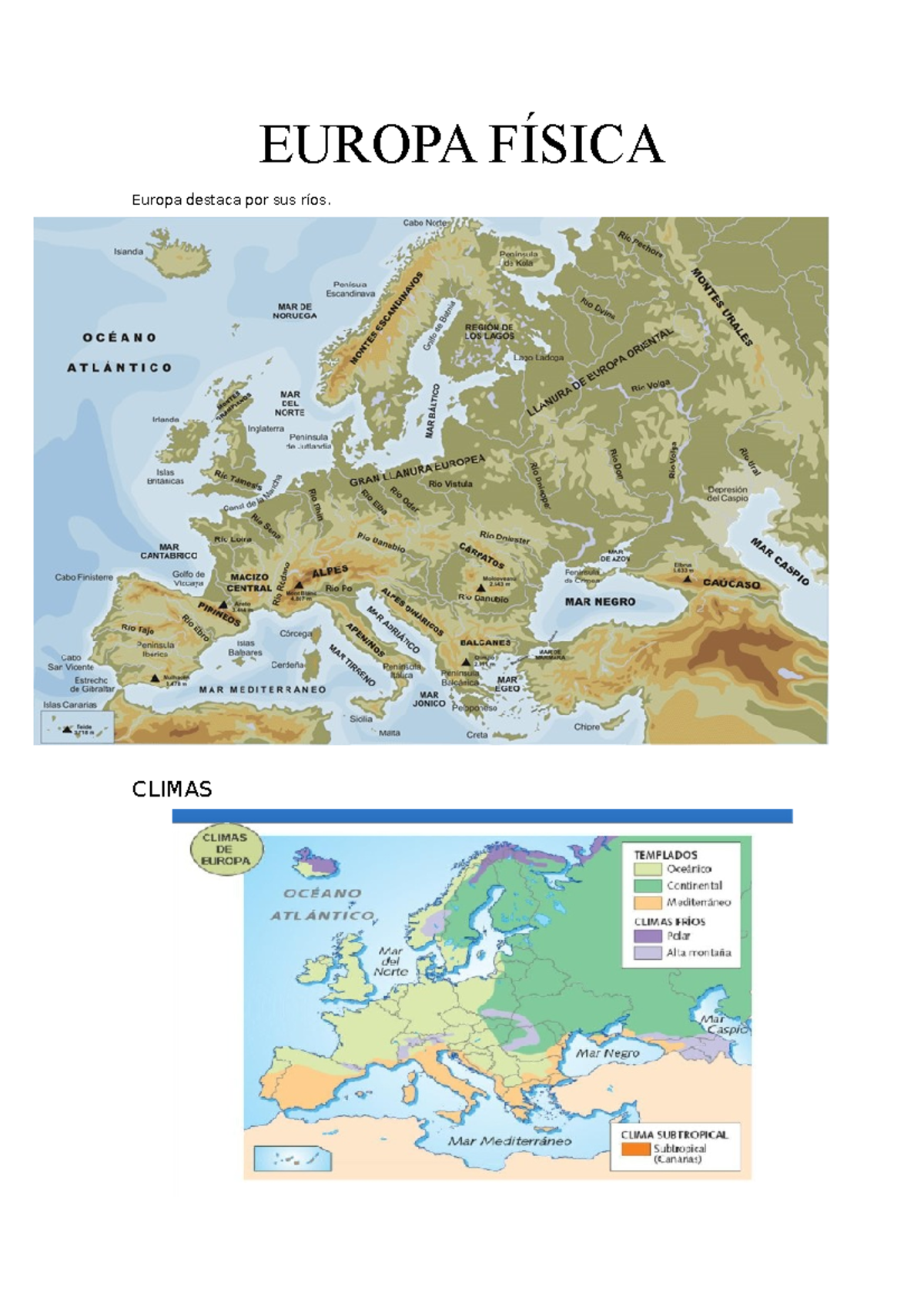 Europa F Sica Europa F Sica Europa Destaca Por Sus R Os Climas La