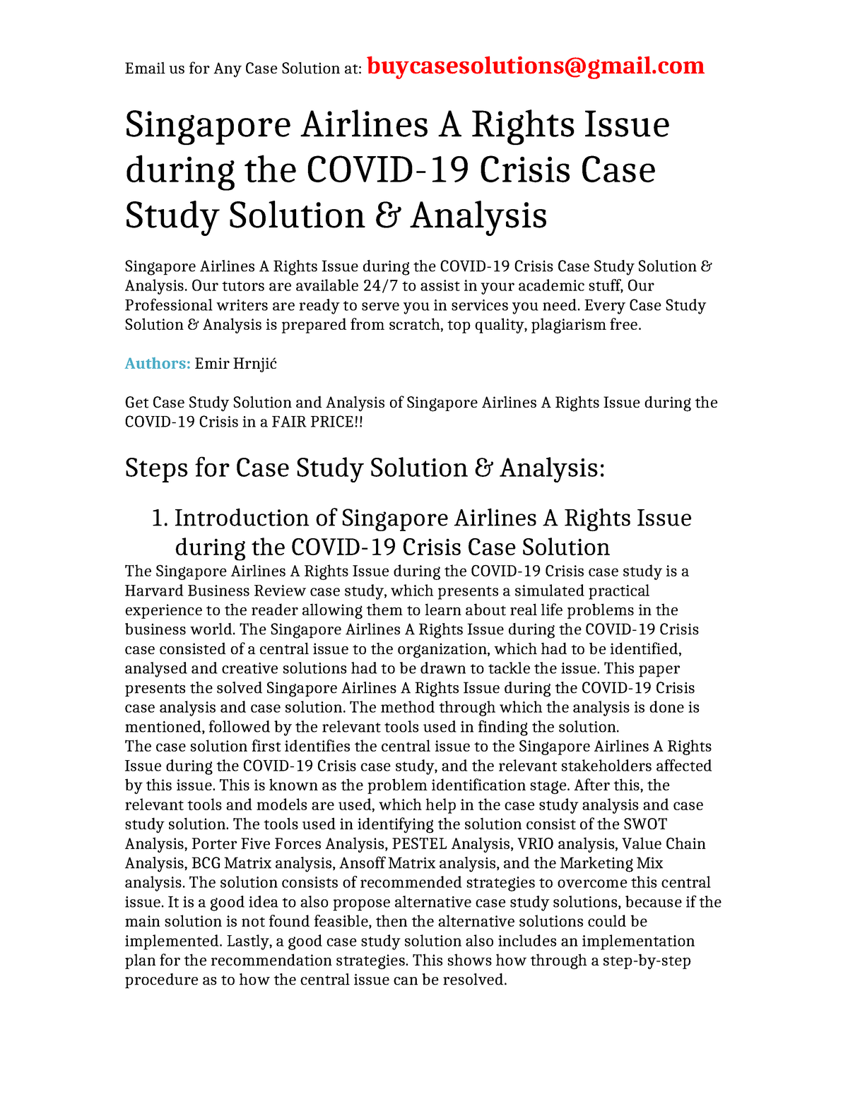 singapore airlines case study solution