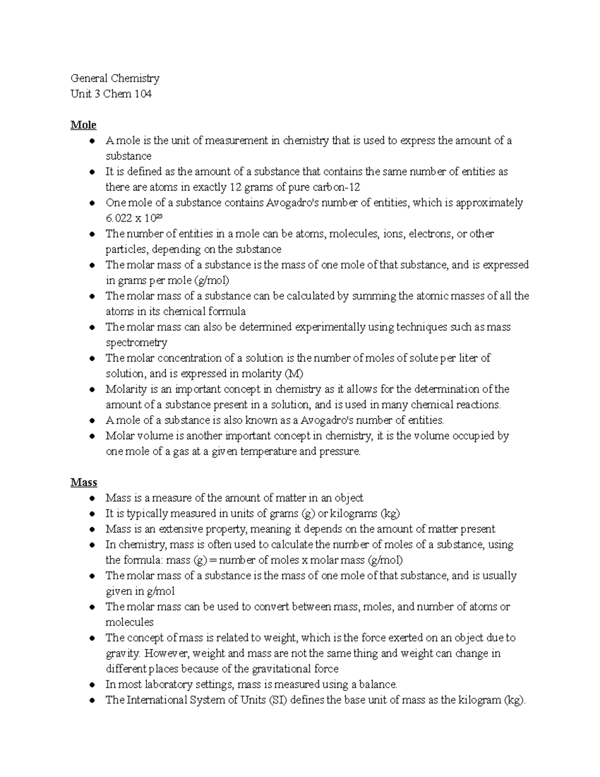 Unit 3 Chem 104 notes - Benjamin Turnpenny - General Chemistry Unit 3 ...