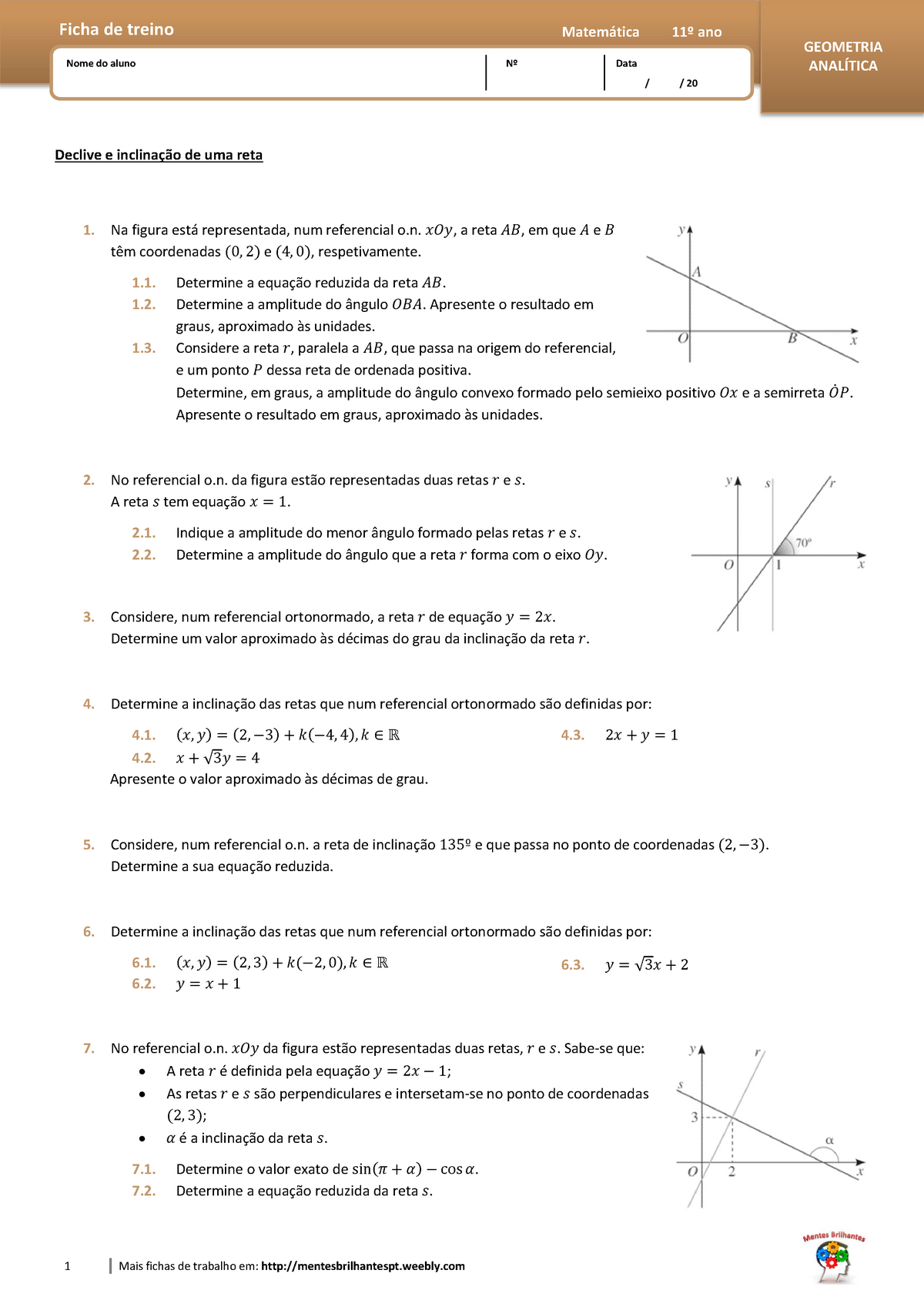 Declive E Inclinação De Uma Reta - 1 Mais Fichas De Trabalho Em ...