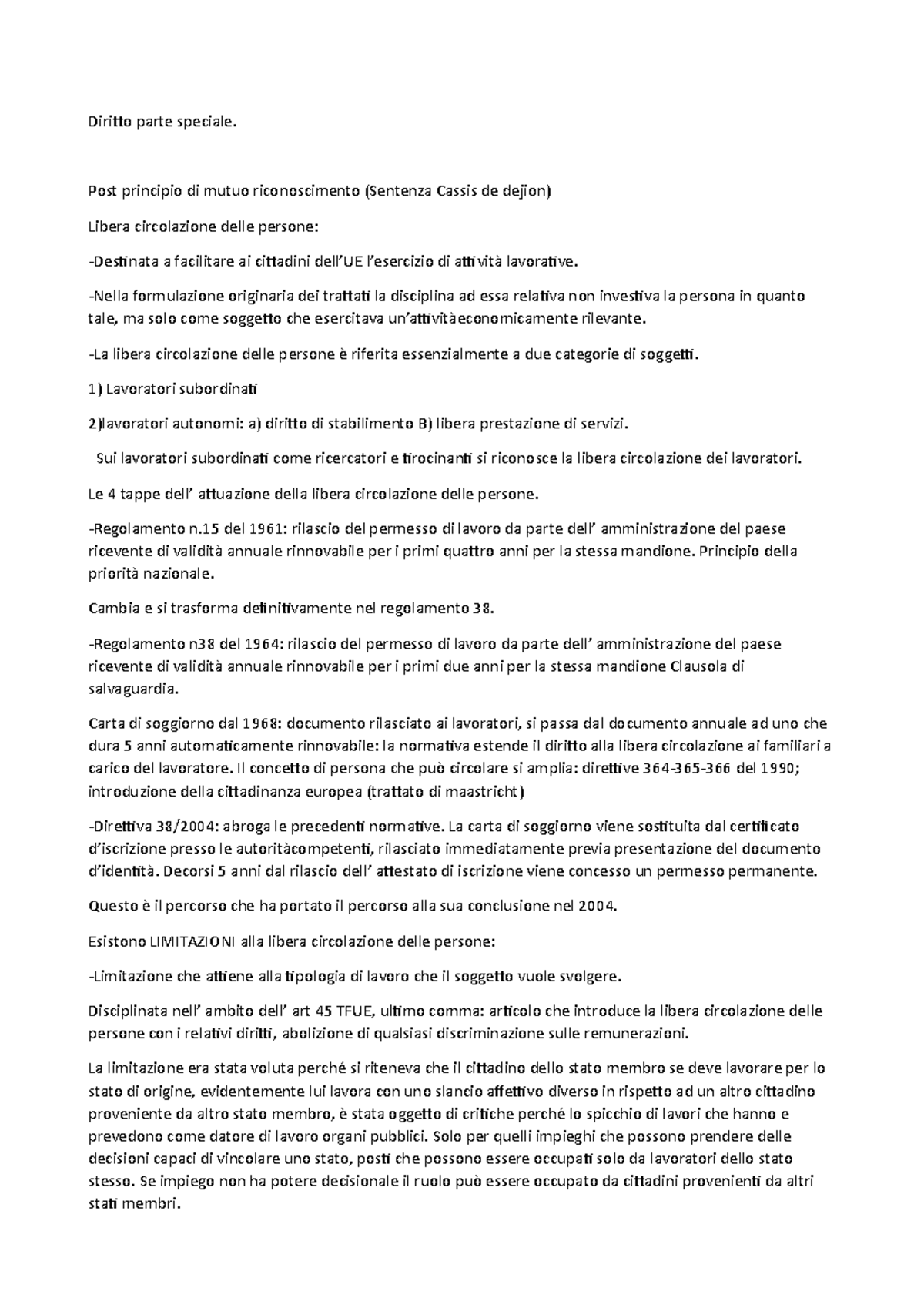 Diritto parte speciale - Post principio di mutuo riconoscimento ...