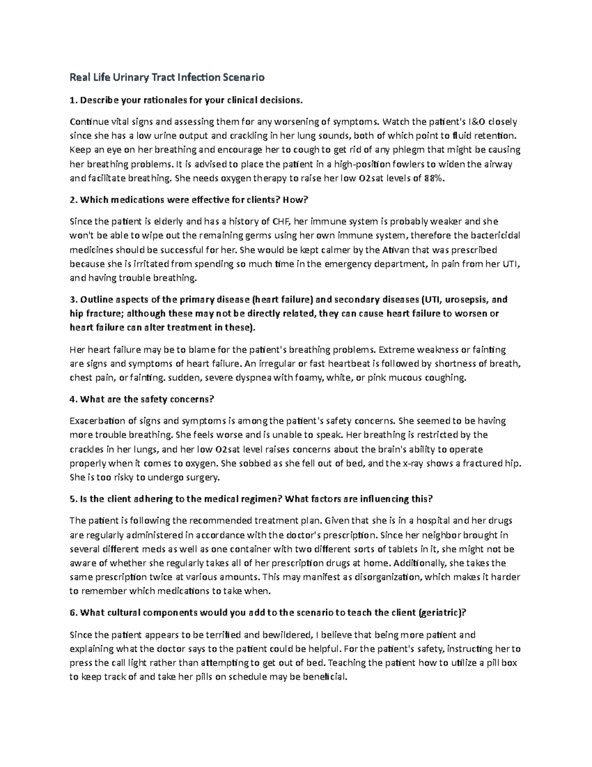 ATI UTI Scenario Questions Real Life Urinary Tract Infection