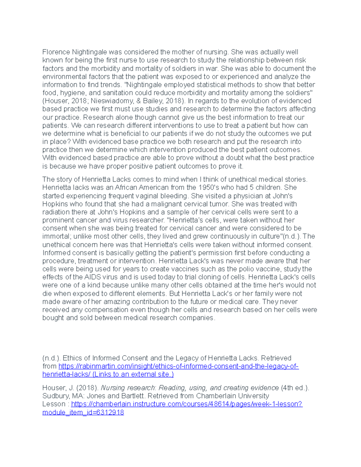 NR 439 week 1 c - week 1 discussion - Florence Nightingale was ...