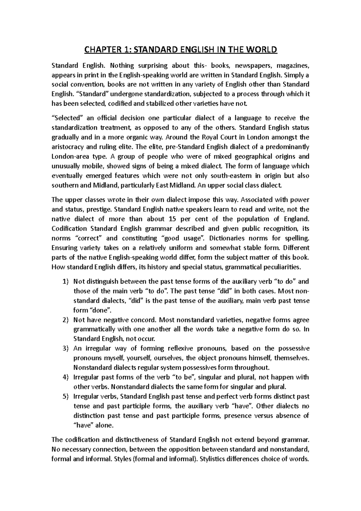 UNIT 1 Apuntes 1 CHAPTER 1 STANDARD ENGLISH IN THE WORLD Standard